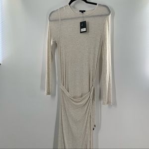 ATM Oatmeal Sheer Maxi MIDI Long Tie Dress Women’s Size S NWT